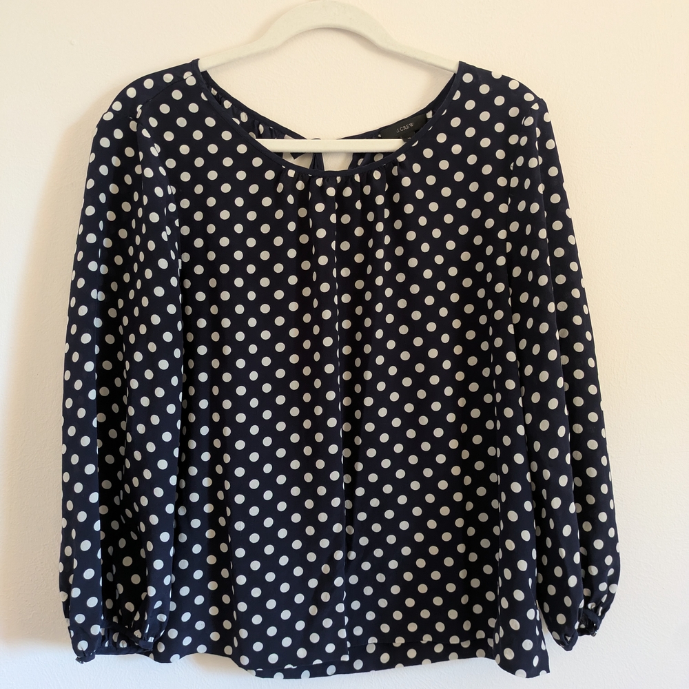 J. Crew SILK Blue and White Boxy Cuffed Sleeve Blouse